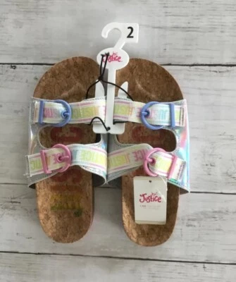 Sandalias Justice Jóvenes Niñas Sin Cordones Plantilla Toboganes Plateadas Talla 2 Nuevas Foto 1 de 2