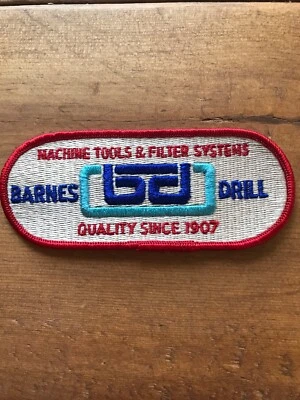 Vtg Barnes Drill Sew On Embroidered Patch 5” Badge Machine Tools Filter Systems - Image 1 of 4