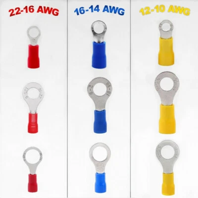 Wire Ring Terminals 22 16 14 10 AWG Crimp Connector Power Car Audio Ground Gauge - Image 1 of 4
