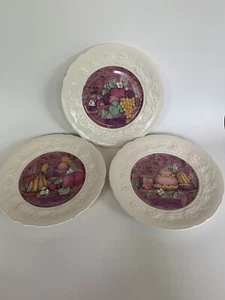 3 Gien Les Delices Dessert Plates France Marie-Pierre Boitard Embossed Grapevine - Picture 1 of 5