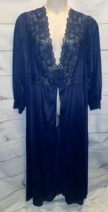 3X Shadowline Split Front 3 Button Long Gown Robe Sheer Lace Sexy Plus Nylon - Picture 1 of 15