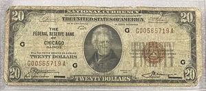 1929 $20 Dollar Federal Reserve Note Chicago BL7 - Picture 1 of 2