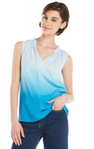 Time and Tru WOMEN size 3XL 22 Ruffle Neck Linen Blend Top color Blue Cerulean - Picture 1 of 5