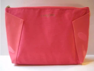 LANCOME~ Faux Suede Leather ELEGANT TRAVEL Makeup Bag ~ MELON (pink orange) ~NEW - Picture 1 of 4