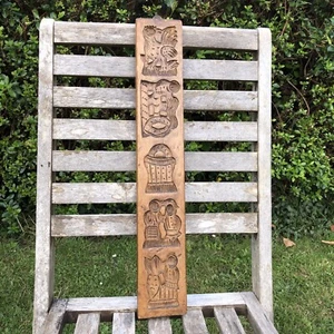 Vintage Carved Wooden Gingerbread Cookie Mould 49cm x 8cm Antique Wall Decor - Picture 1 of 20
