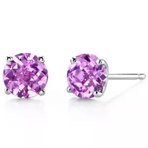 2,25 ct runde rosa Laborgefertigte Saphir Ohrstecker in 14K Weißgold - Bild 1 von 4