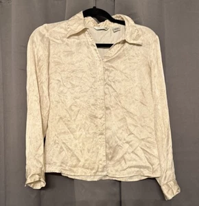 Laura Ashley 100% Silk Women’s Button Up Blouse Cream & Gold Size 6 - Picture 1 of 4
