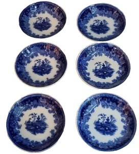 6 Dessert / Fruit Bowls Shanghai Flow Blue W.E. Corn Pottery Antique - Picture 1 of 4