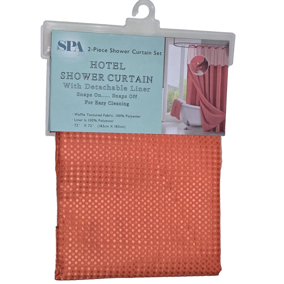 Dainty Home Waffle Complete Shower Curtain Coral