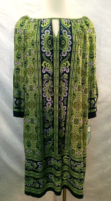 Vestido recto manga Peek a Boo LONDON TIMES 3/4 14W escote cerradura retro verde Foto 1 de 4