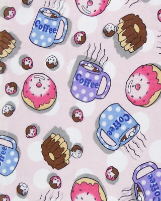 Coffee & Donuts Pink Cotton Flannel  Fabric (has small flaw) - 1+ yrd 47" x 44"  - Image 1 of 2