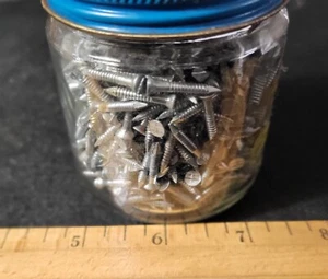 5/8" Bright Flat Head Slotted Shank Brad Nails Vintage Old Jar Full NOS - Picture 1 of 6