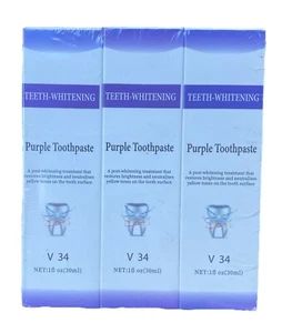 3 Pk Teeth-Whitening Purple Toothpaste V34 Restores Yellow Tones Bright White - Picture 1 of 1
