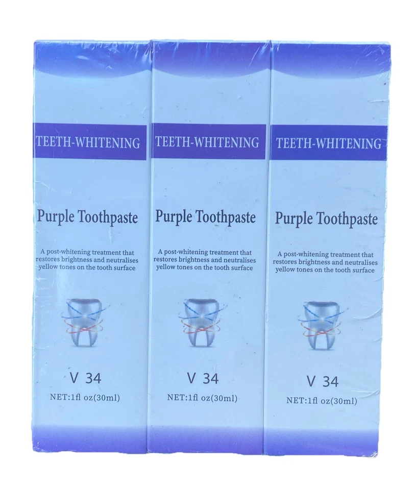 3 Pk Teeth-Whitening Purple Toothpaste V34 Restores Yellow Tones Bright White - Imagem 1 de 1