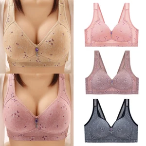 Widened Shoulder Strap Print Cotton Wire Free Brassiere Women Full Coverage Bra@ - Picture 1 of 28