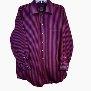 Claiborne Men's Cotton Button-Up Shirt Striped Burgundy Black Large 16.5 32/33 - Picture 1 of 4