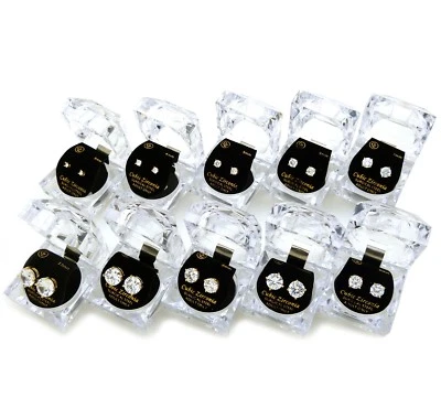 Pendiente de acero quirúrgico perforado de circonita cúbica redonda unisex de 3 mm - 12 mm Foto 1 de 2