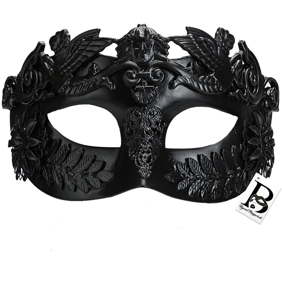 Mens Roman Warrior Venetian Costume Theatre Masquerade Ball Mask [Black] - Image 1 of 1