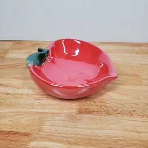 Decorative Ceramic Bowl Peach Shaped with Green Leaf Accent with Glazed 7"x6"x2" - Picture 1 of 6