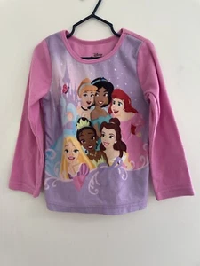 Disney Princess Kids Girls Cinderella Belle Ariel Jasmine Tiana PJ Top Pink Sz 6 - Picture 1 of 4