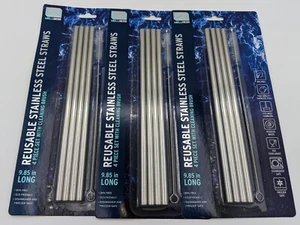 12 Stainless Steel Straws Straight Reusable Drinking Straws 9.85" Long - Picture 1 of 3