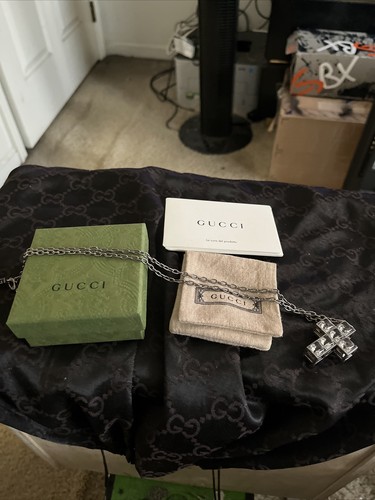 NUOVA Collana Ciondolo Croce Cubo Cristallo Cubo e Argento Sterling Gucci Yb130 G