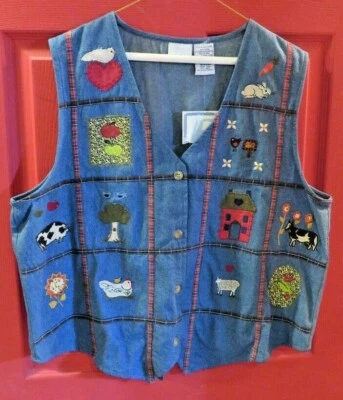 NWT - Bobbie Brooks - Women's Large (12-14)  Farm Animal Emb. Denim Vest  - Image 1 of 4