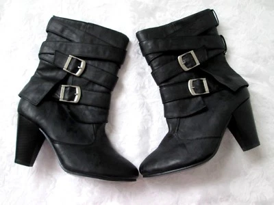 GINA GINA GROUP Talla 6 Negro Envolvente Correas Con Hebillas BOTINES TACÓN TOBILLO NUEVO Foto 1 de 4