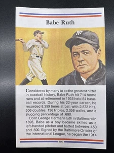 1981 - True Value Booklet Card. Babe Ruth #195. All-Time Great Sports Stars Coll. - Bild 1 von 2