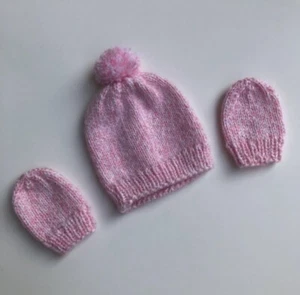 Newborn Hat & Mitten Set. Knitted Handmade. - Picture 1 of 1