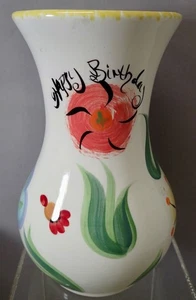 2005 Gail Pittman Ceramic Vase Floral Multicolor "Happy Birthday" Signed 9" - Picture 1 of 10