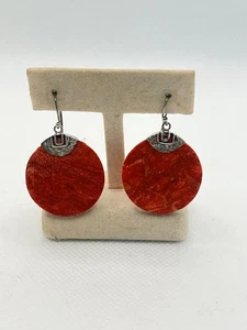 PENDIENTES COLGANTES PLATA ESTERLINA REDONDOS CORAL ROJO - Imagen 1 de 8