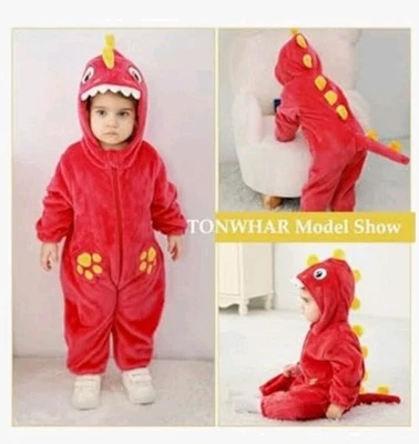 Tonwhar Niño Pequeño 24 Meses Rojo Súper Suave Cremallera Frontal Completa Dinosaurio Mono Disfraz Foto 1 de 4
