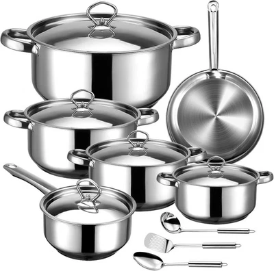 15 PCS Cookware Set 3-ply Base Stainless Steel Pan Includes 6 Pots & Pans....... - image 1 of 4