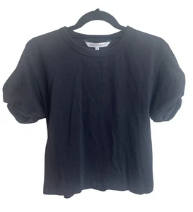Rebecca Minkoff Black Puff Sleeve Top Crew Neck Tee Shirt XS - Picture 1 of 7