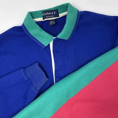 Camisa de Rugby Gant Vintage Años 90 Rugger Talla XL Rayas Bloques de Color Polo Hecha en EE. UU. Foto 1 de 4