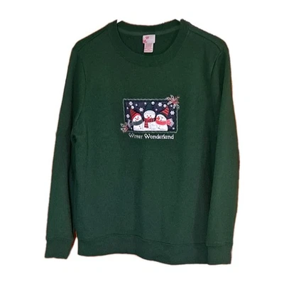 Sudadera para mujer Holiday Edition bordada verde muñeco de nieve talla mediana Foto 1 de 4