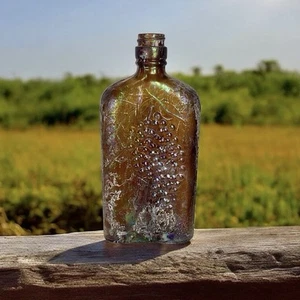 Vintage 1934 Brown Embossed Grape & Leaf & Vine One Pint Wine Bottle Wine Oval - Picture 1 of 10