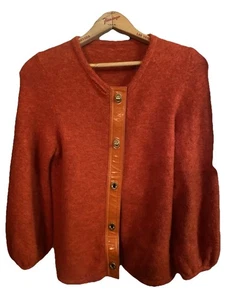 True Vintage Kimono Ärmel orange Mohair Wolle mit Lederbesatz Bonnie Cashin Look - Bild 1 von 14
