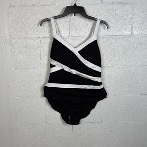 Anne Cole Contrast-Trim Mesh-Insert 1 Piece Swimsuit -black/white 18W $122 - Picture 1 of 12