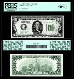 Fr. 2151-G $100 1928A Light Green Seal Federal Reserve Note.PCGS About New 53PPQ - Picture 1 of 1