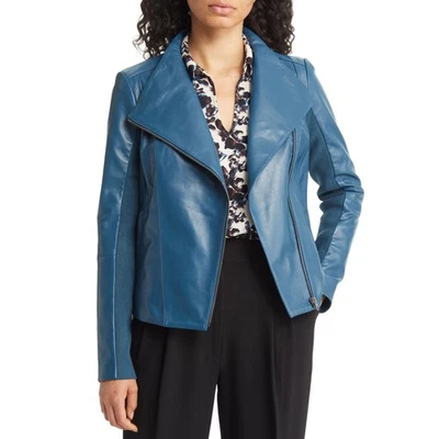 Chaqueta de motociclista Nordstrom de cuero para mujer talla M azul con cremallera suave nueva con etiquetas Foto 1 de 4