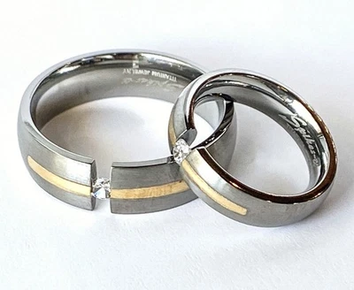 Titanium Brushed Gunmetal Gold Gems Ring Band Size 5,6,7,8,9,10,11,12,13 (f141) - Image 1 of 4