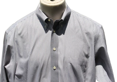 Camisa de vestir Paul Fredrick para hombre 17,5-38 blanca gris oscuro rayas clásica sin hierro Foto 1 de 4