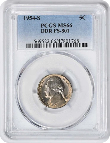 1954-S Jefferson Nickel DDR FS-801 MS66 PCGS Cover