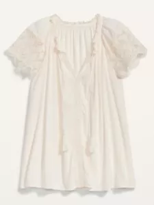 NWOT Old Navy Ecru Short Crochet Sleeve Tassel Tie Neck Peasant Blouse Size XL - Picture 1 of 2