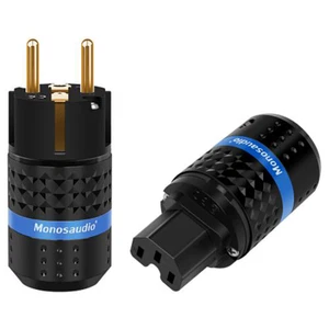Pair Copper HIFI Gold Plated AC Power Plug Schuko Male Plug,up to 17MM Diameter - Picture 1 of 12
