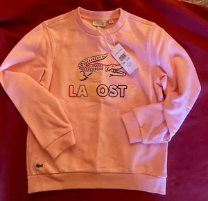 Lacoste Kids Sweatshirt Girls Pink Embroidered Rainbow Logo Fleece Pullover Sz 4 - Picture 1 of 2