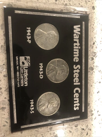 1943 P/D/S cent set World War 2 Wartime Steel Cents 3 coin set perfect condition Cover