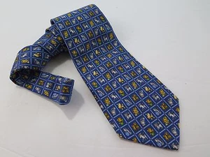 Salvatore Ferragamo 100% Silk Blue Check Circus Animal Necktie Made in Italy EUC - Picture 1 of 10